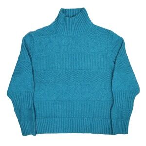 Todd Snyder New York Teal Blue Wool Blend Cable Knit Mock Neck Sweater M